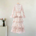 2026 Summer Autumn Chic Floral Women's Cake Dress Bell-Bottomed Sleeve Stand Collar Waist-Closed Lady Dresses New