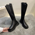 Women Knee-High Chelsea Boots Elastic Side Tall Botas Round Toe Back Zipper Long Boots Non Slip Fashion Riding Boots for Autumn