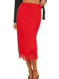 Women Elegant Lace Patchwork Satin Skirt Chic Solid High Waist Loose Midi A-line Skirts Lady Holiday Party Street Wear 2026 New