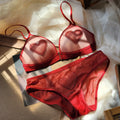 Women French Style Heart Lace Lingerie Set Thin Wirefree Front Hook Minimizer Bra Pure Gentle Brassiere And Matching Panties