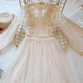 Women Evening Dress Three-dimensional Decoration Floral Mesh Stand Collar Lantern Sleeve Waist Up Ladies Dresses Summer 2024