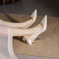 Maogu Satin Rhinestone Crystal Shallow Pumps Stiletto High Heel Luxury Women's Shoe 2023 Spring White Women Bridal Wedding Shoes