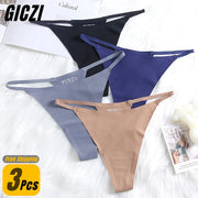 GICZI 3Pcs/Set Hot Women's Thongs Panties Plain Seamless Ice Silk Lingerie G-String for Woman M-2XL Large Size Female Underwear