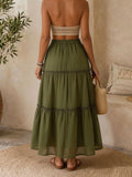 Summer Women Fashionable Layered Long Skirt Casual Solid Color Elastic High Waist Women's Half Skirt Holiday Vacation Skirt 2026
