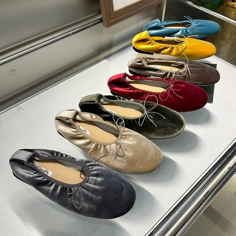 Women Ballet Flats Soft Fashion Silk Ballet Flats Shoes For Women Spring Casual Female Slip On Footwear Butterfly-Knot Ladies Flat Shoes