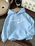 2026 Autumn and Winter Women's Casual Nurse Heart Hoodie Fashion Pullover Love Heart and Letter Pattern Personality Y2K Tops