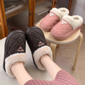Fashion Pu Leather Platform Cotton Slippers Women Men 2026 Winter Soft Thick Sole Plush Home Slippers Thicken Warm Bread Slides