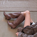 Women Leather Knee Boots Low Heels Winter Shoes for Sexy Woman Lady Autumn Dress Long Dress Boots Shoes for Women