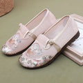 Women Slip On Floral Embroidered Mesh Flat Shoes Chinese Style Decorative Knot Breathable Lightweight Non-slip Mom Loafers