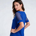Loose Fit Women Royal Blue Blouse Hide Belly Short Sleeve Square Neck Chiffon Shirt Summer Casual Slimming Office Top