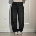 Casual High Waist Jeans Straight Leg Elegant Commuter with Lightweight Rhinestone Embellishment Full Length Spring Women Jeans
