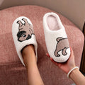 SHAJI Pug Embroidered Plush Slippers Winter Thick Sole Woolen Cotton Warm Non-Slip Comfortable Indoor Home Shoes