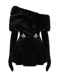 Party dress LGRQ 2026 new autumn and winter fashion women clothes slash color off the shouder red fur slim dress party vestido WQ1005803L