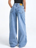 Trend Casual Versatile Low Waist Floor-Length Pants 2026 Autumn New Snow Washed Loose Wide Leg Women's Jeans