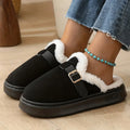 Winter Platform Plush Mules Slippers Women Fashion Belt Buckle Thick Plush Warm Home Fluffy Slides Outdoor Non Slip Cotton Shoes
