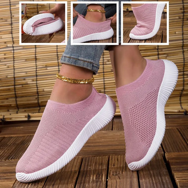 Women's Sneakers Breathable Knitted Mesh Comfortable Flat Lace Up Shoes Trendy Fashionable Casual Outdoor Women Running 2026