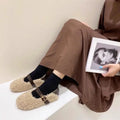 Designer Women Warm Fur Flats Shoes Vintage Fashion Shallow Belt Buckle Spring Autumn Ladies Comfort Loafers Shoes
