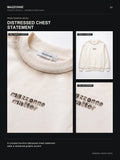 MAZZONNE Men's Beige Crew Neck Sweatshirt Letter Graphic Metal Stud Patch Long Sleeve Loose Fit Streetwear H