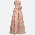 Women Strapless Sweetheart Prom Dress Watercolor Floral Organza 3D Flower Ruffle Slit Floor Length Formal Wedding Guest Dress