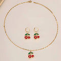 3pcs Stainless Steel Minimalist Sweet Cherry Pendant Necklace Earring Jewelry Set Elegant Women Party Banquet Daily Wear Fashion