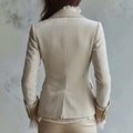 2026 European Women Flare Sleeve Blazer Velvet Pocket Print Notch Lapel Long Sleeve Suit Jacket
