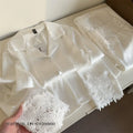 Elegants Lace 2PCS Pjs Set Women's Pijamas Homewear White Silk Satin Sleepwear Trouser Suit Loungewear Loose Casual Nightwear
