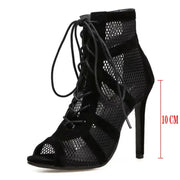 2026Summer New Pupms Women High Top Dance Shoes Ballroom Salsa Tango Sandals Girl Fashion Party Mesh Cutout High Heel Sandalias