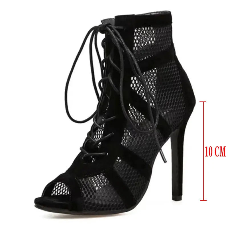 2026Summer New Pupms Women High Top Dance Shoes Ballroom Salsa Tango Sandals Girl Fashion Party Mesh Cutout High Heel Sandalias