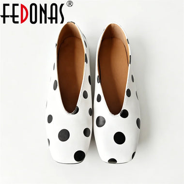 FEDONAS Fashion Women Genuine Leather Loafers Polka Dot Flats Heels Spring Summer Casual Shoes Woman Soft Leather Flats