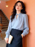 Women's Elegant Halter V-Neck Blouse Spring Summer Long Sleeve Chiffon Office Work Shirts 2026 New Fashion Ladies Clothes Trendy