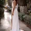 Long Elegant Dresses Women'S Lace Lace Hot Gold Deep V Long Sleeve Slit Irregular Dress Gown Abiti Da Festa