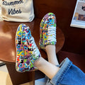 Women's Casual Sneakers Painted Graffiti Lace Up Sports Shoes for Women Flat Pu Leather Ladies Running Shoes 2024 Fashion New