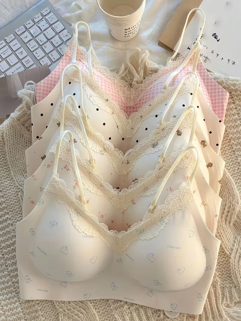 Lace Seamless Lingerie, Women's Small Breasts Gathered, Lifted, Gathered, Accessory Breasts anti Sagging, No Steel Ring, Autumn