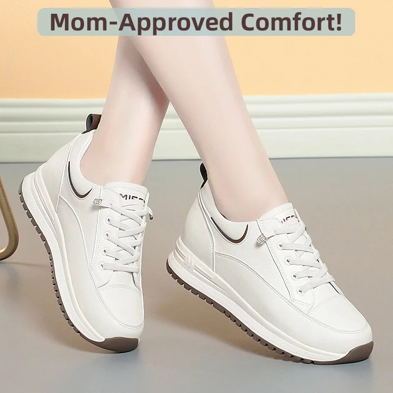 Women Shoes Spring Autumn Fashion Chunky Causal Women Mother Shoes Walking Comfortable Soft Leather Running Non-slip Soft Leather Sneakers