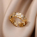 Women Stainless Steel Rings For Luxury Zircon Geometric Rings For Women Stainless Steel Gold Color Open Ring Trendy Wedding Party Aesthetic Jewerly Gift Femme