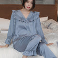 Satin Pajamas Set Faux Silk Women Sleepwear Shirt&Pants Casual Lace Pijamas Lounge Wear Spring Summer New Home Clothes Nightwear