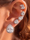 Pear Teardrop Zircon Stud Earring Set for Women Sparkling Halo CZ Stackable Earrings Wedding Bridal Party Fashion Jewelry Gift