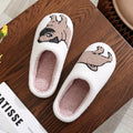 SHAJI Pug Embroidered Plush Slippers Winter Thick Sole Woolen Cotton Warm Non-Slip Comfortable Indoor Home Shoes