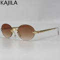 Women Sunglasses Y2K Punk Oval Metal Sunglasses Women 2026 Luxury Designer Vintage Steampunk Rimless Sun Glasses Classic Travelling Eyewear UV400