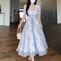 Romantic Floral Long Dresses Spring Summer Square Neck Elegant Vintage Woman Dress Korean Fashion Sweet A-line Vestidos Mujer