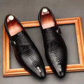 Crocodile Pattern Business Formal Leather Shoes For Men British Style Pointed Toe Loafers Monk Strap Men Wedding Shoes