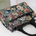 Casual Floral Print Women's Tote Bag Thickened Large Capacity Lunch Bag Zipper Canvas Jacquard Handbag