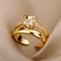 Women Stainless Steel Rings For Luxury Zircon Geometric Rings For Women Stainless Steel Gold Color Open Ring Trendy Wedding Party Aesthetic Jewerly Gift Femme