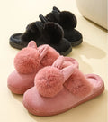 Thick Sole Winter Plush Slippers Cozy Faux Rabbit Fur Indoor House Shoes for Women & Men Couple Matching Slides with Closed Back