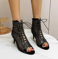 2026Summer New Pupms Women High Top Dance Shoes Ballroom Salsa Tango Sandals Girl Fashion Party Mesh Cutout High Heel Sandalias