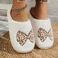 Women's Bow Embroidery Cotton Slippers Winter Warm Closed Back Soft Sole Breathable House Shoes Couple for Gift