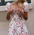 Summer Female Shoulderless Dress Slash Neck Fashion Printing Short Lantern Sleeve Women's Holiday Clothes Sexy Lady Floral Dress