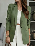Women Single Button Blazer Long Sleeve Notched Lapel Solid Color Casual Office Suit Jacket