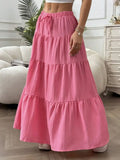 Women's Long Skirts European and American Cross-Border New Style Wish Spring and Summer Women's Skirts, Tie-Strap Spliced Flared Skirts, Loose Long