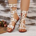 2026 Summer Luxury Round Toe PU Women's Sandals Fashionable Flat Casual Beach Shoes Stylish Metallic Decoration Women's Sandals